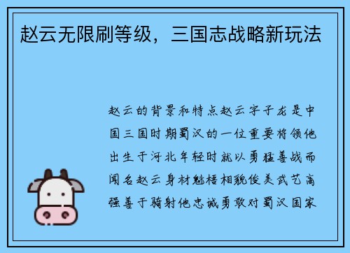 赵云无限刷等级，三国志战略新玩法